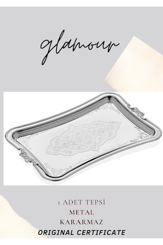 Tek Kişilik Kahve Sunumluk Paslanmaz Metal Damat Ve Söz Tepsisi Kararmaz Kaplama Gümüş 001