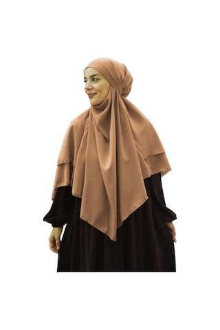 Melodi Scarf Kadın Tesettür Sufle Khimar Peçeli Üç Katlı Şifon Şal Sütlü Kahve Sütlü Kahve