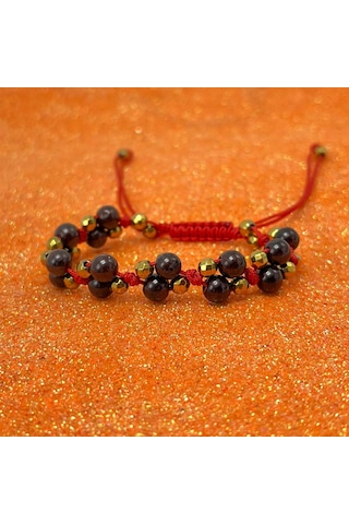 Yıldız Doğal Taş 6mm İpli Granat Lal Doğal Taş Bileklik Bordo