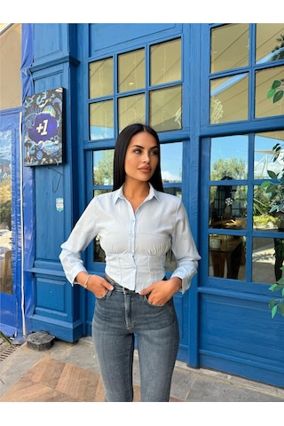 WeShaya Bebe Mavi Polyester Parçalı Desenli Gömlek Bebe Mavi
