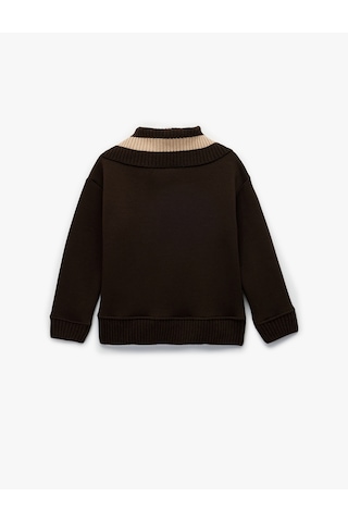 Koton Uzun Kollu Yarım Fermuarlı Ayıcık Nakışlı Şardonlu Oversize Sweatshirt Kahverengi 6wkg10465ak Kahve