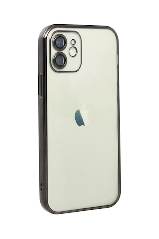 Apple iPhone Uyumlu 12 Kılıf Lensli Silikon - Siyah Çok Renkli