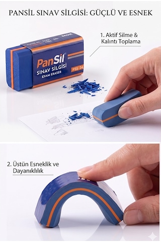 Sınav Silgisi Mavi Silgi Orta Boy 1 Adet Pansil Yumuşak Sınav Silgisi Ufalanmayan Okul Büro Yerli Üretim