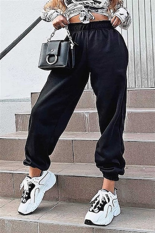Madmext Mad Girls Siyah Paça Lastikli Oversize Kadın Eşofman Mg324-siyah Siyah