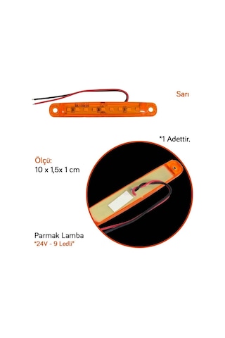 Ahmet Otomotiv 10 Adet 9 Ledli Parmak Led Lamba Sarı 12V-24V
