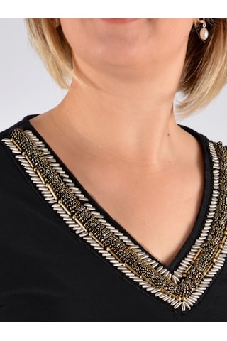 Nidya Moda Büyük Beden V Hazır Yaka Elbise-4038S Çok Renkli