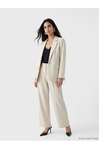 Lcw Vision Bej Keten Karışımlı Kadın Blazer Ceket