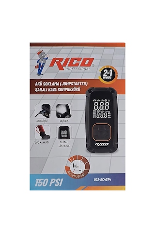Rico Rico Şarjlı Hava Kompresörü Ve Akü Şoklama Makinesi 022-rc4074