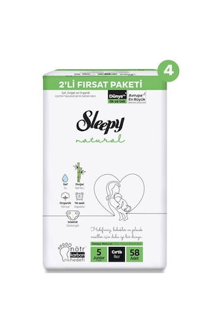 Sleepy Natural 2'li Mega Fırsat Paketi Bebek Bezi 5 Numara 232 Adet 4'lü