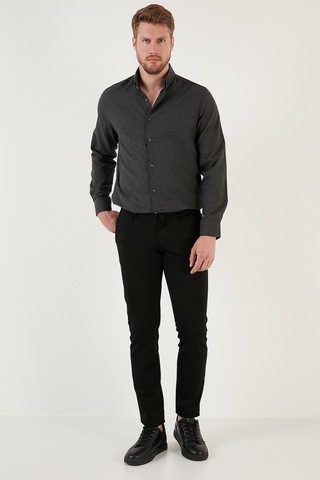 Buratti Pamuklu Regular Fit Düğmeli Yaka Kışlık Erkek Gömlek Cf24W127079 Antrasit
