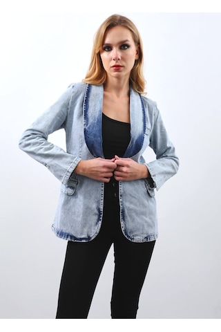 Kadın Uzun Kollu Tek Düğmeli Jean Ceket Buz Mavi 001