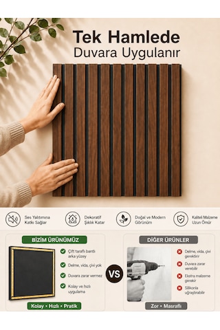 Beylini Mdf Ahşap Duvar Akustik Paneli 3d Ses Engelleyici Yalıtımlı Panel 47x47 Cm Tavan Duvar Kapı Kaplama Ceviz Renk