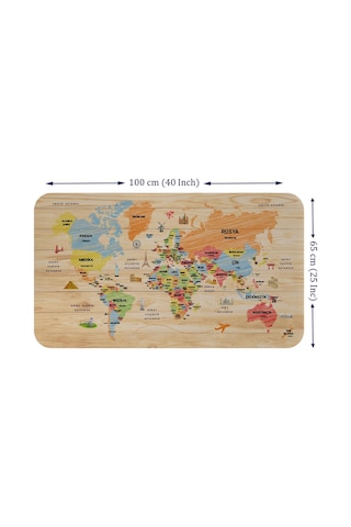 Ahşap Görünümlü Türkçe Eğitici Detaylı Atlası Dünya Haritası Duvar Sticker -60x105-3868 - Renkli Çok Renkli