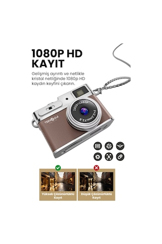 Teknoloji Gelsin Mini 1080P Ekranlı Dijital Anahtarlık Vlog Kamerası