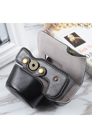 Sones Nikon Z50 / Z30 Kamera Uyumlu Tam Vücut Manyetik Deri Kamera Çantası Askılı Siyah