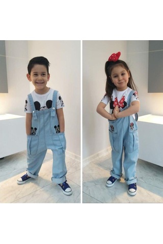 Modavals Mınnıe & Mıckey Tulum Kardeş Kombin Mınnıe Bahçıvan Tulum & Tshırt Mavi