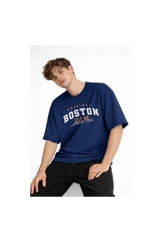 Misa Tahtakale Boston - Baskılı Oversize Tişört Lacıvert Çok Renkli
