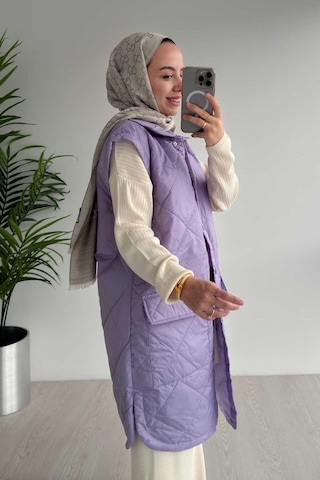 Ka Hijab Cep Detay Kapitone Yelek - Lila Lila