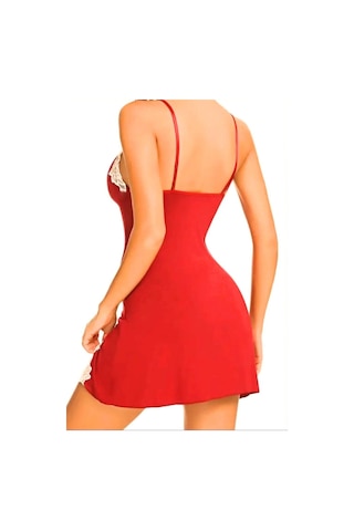 Kırmızı Fantezi Giyim Fiyonklu Dantelli Babydoll Gecelik Takımı Hf9247