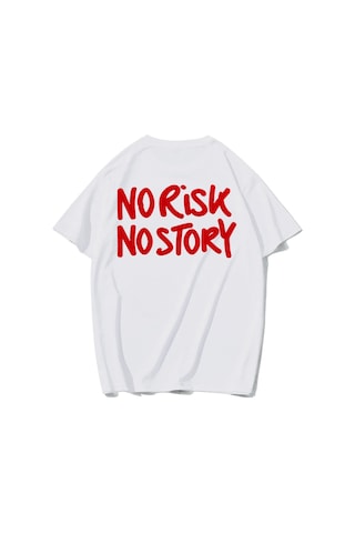 Brz Collectıon Brz Collection Unisex Oversize Red - No Risk No Story - Red T-shirt Beyaz