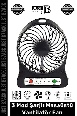Masafanı 3 Mod Şarjlı Aydınlatmalı Sessiz Mini Pervaneli Soğutucu Küçük Masaüstü Vantilatör Fan