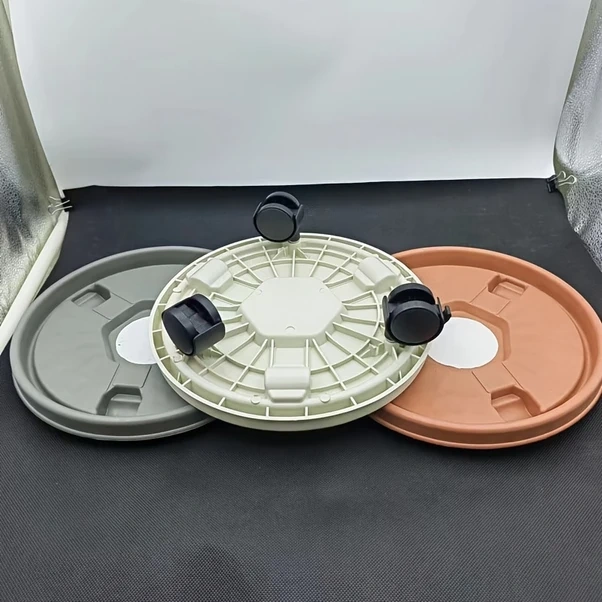 Elmpaly 1 Adet Gri Kalın Plastik Saksı Altlığı Tekerlekli Ev Bitkisi Taşıyıcı Tabanı