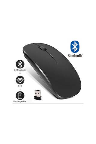 Şarjlı Mouse 2.4ghz Usb Wireless Ve Bluetooth Lu Sessiz Mat Siyah Diğer