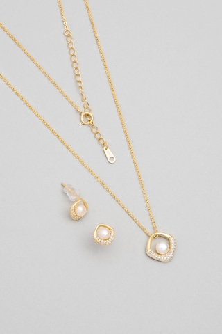 So Chic İnci Zarafeti 18 Ayar Sarı Altın Kaplama Gümüş Seti Sarı