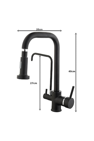 Vilas Madrid Su Arıtma 3 Çıkışlı Siyah Mutfak Evye  Bataryası