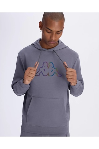 Kappa Logo Brian Hoodie Erkek Volkanik Gri Regular Hoodie Siyah