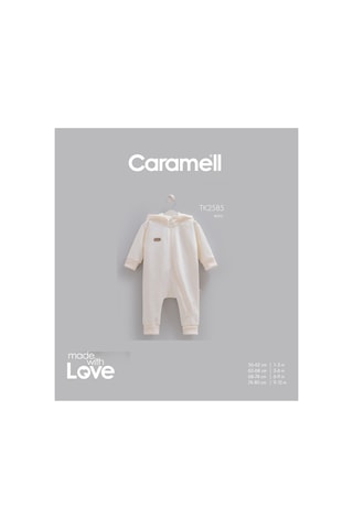 Caramell Barbosa 3 İplik Şardonlu Kapüşonlu Şık Kız Bebek Tulum 1-3 Ay/3-6 Ay/ 6-9 Ay/ 9-12 Ay Ekru