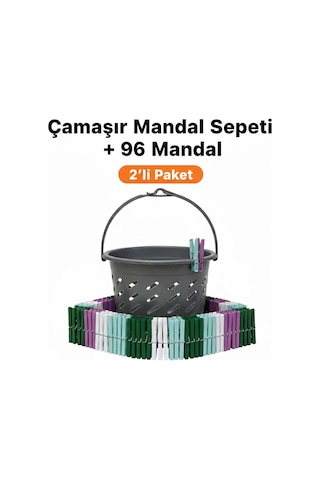 Sepet Hediyeli 96'lı Çamaşır Mandalı Seti - Paslanmaz Yaylı Ve İz Yapmayan Dayanıklı Mandallar Çok Renkli