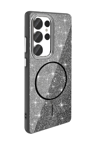 Samsung Uyumlu Galaxy S25 Ultra Kılıf Dökülmeyen Simli Silikon Magsafe Kamera Yükseltili Vardar Beyaz