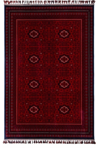 Elvey Home Afgan Vintage Kaymaz Taban Gerçek Kadife Bambu Sık Dokuma Otantik Dekoratif Zamansız Tasarım Halı Bordo