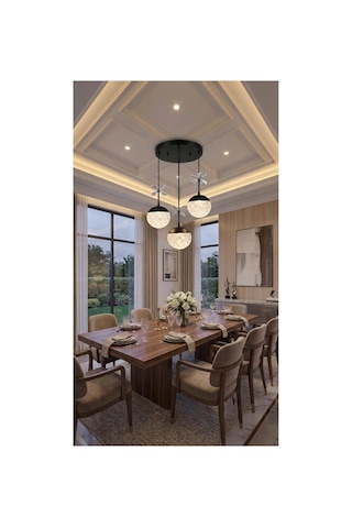 LumiaLighting Küre Model 3"lü Siyah Kumandalı 3 Renk Modu Ledli Kristal Taşlı Modern Salon Mutfak Oturma Odası Led Avize