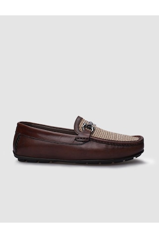 Cabani %100 Hakiki Deri Kahverengi Örgü Detaylı Erkek Loafer-kahve Rengi Kahverengi