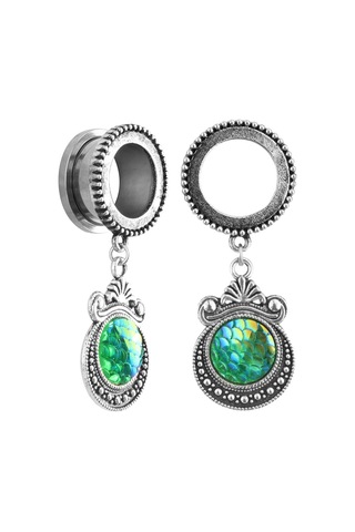 Homyl Kulak Tıkaçları Tünel Yeşil Balık Pulu Dangle 18-mm Gümüş