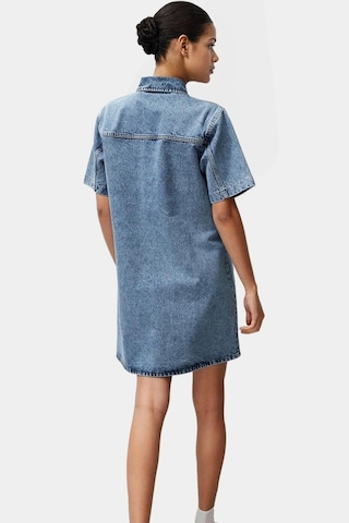 Ersefa Kısa Kollu Denim Gömlek Elbise Mini Boy Casual Günlük Pamuk Yükse Mavi