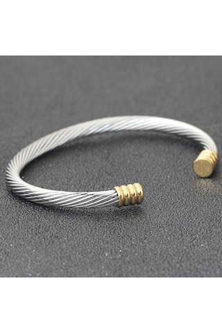 Novahub Altın 2 Tonlu Kablo Bileklik - Basit Ve Moda - Geometrik Tasarım - Titanyum Çelik - Ücretsiz Kargo Altın