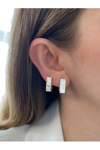 İncili Kare Altın Kaplama Kararmaz Küpe Çifti Altın