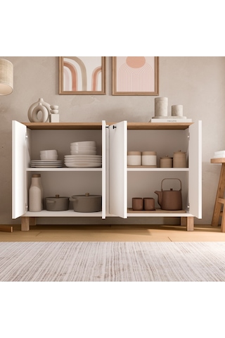 Nord Konsol 4 Kapaklı Ahşap Ayaklı 120cm Sepet-beyaz Nd2-sw Beyaz
