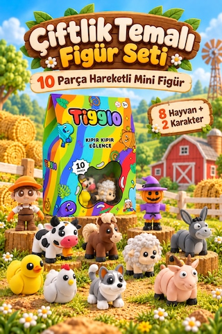 Tigglo 10'lu Hareketli Mini Hayvan Ve Karakter Figür Oyuncak Seti Çiftlik, Okyanus, Safari Ve Orman Tema Seçenekleri Çiftlik Hayvanları