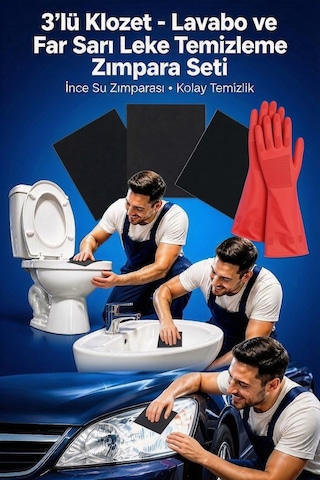 Oto Far, Klozet Ve Lavabo Temizleme Zımpara Seti 3'lü 220 Kum Islak/kuru Su Zımparası