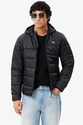 Lacoste Water Resistant Syntehic Fill Jacket Sabit Kapüşonlu Su İtici Erkek Mont Siyah