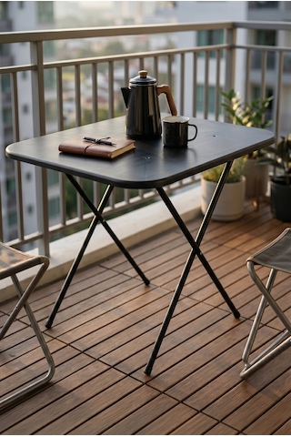 Mutfak Masası Katlanır Masa Yemek Masası Balkon Masası Gardenflex Masa 60x80 Cm Siyah