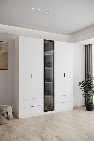 Evdemo Safir Cam Kapaklı 5 Kapılı 4 Çekmeceli Gardırop 210 Cm Beyaz