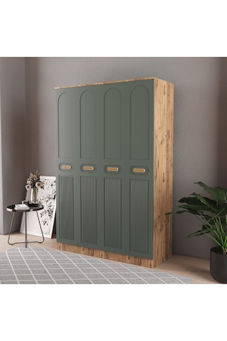 Pera 4 Kapaklı Eko Bazalı Gardırop - Mdf Kapak Yeşil