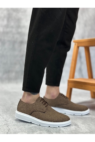 DMR Elegance Ba0003 Bağcıklı Klasik Spor Keten Kahverengi Beyaz Taban Casual Erkek Ayakkabı Rekli
