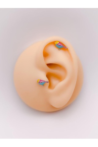 Lexroo Mineli Renkli Kuş Figürlü Tragus Helix Piercing 1adet Çok Renkli