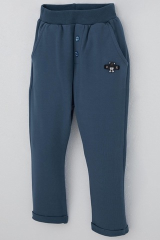 Breeze Erkek Bebek Eşofman Altı Ayıcık Armalı Düğme Aksesuarlı 9 Ay-3 Yaş, İndigo İndigo